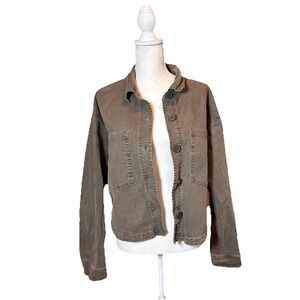 Z Supply Utility Jacket Large Olive Green Button Front Cotton Blend Lightweight